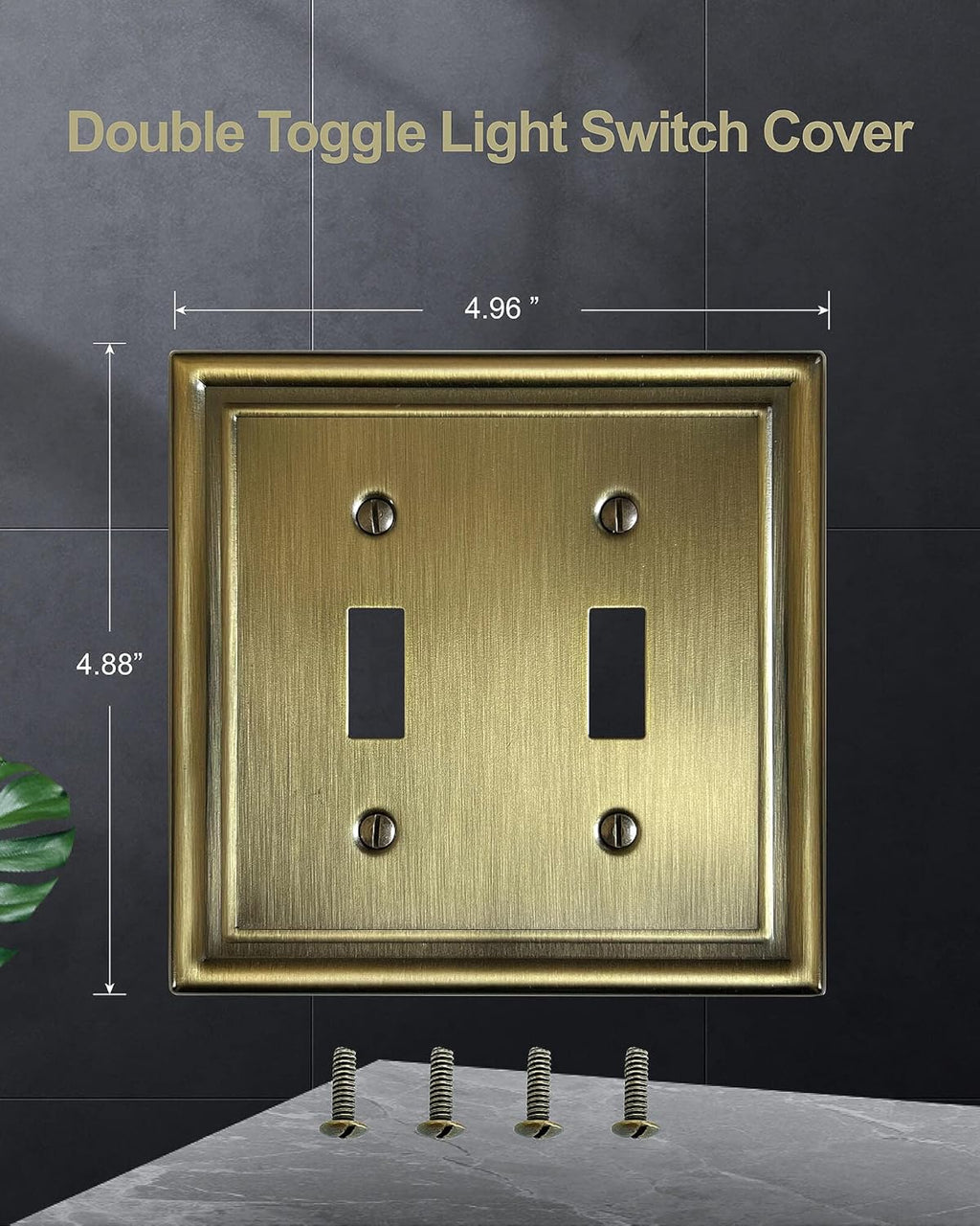 2-Pack Double Toggle Wall Plate, Metal Light Switch Cover, Decorative Antique Brass Switch Plate Cover, Midsize, 4.96''*4.88'', Corrosion Resistant