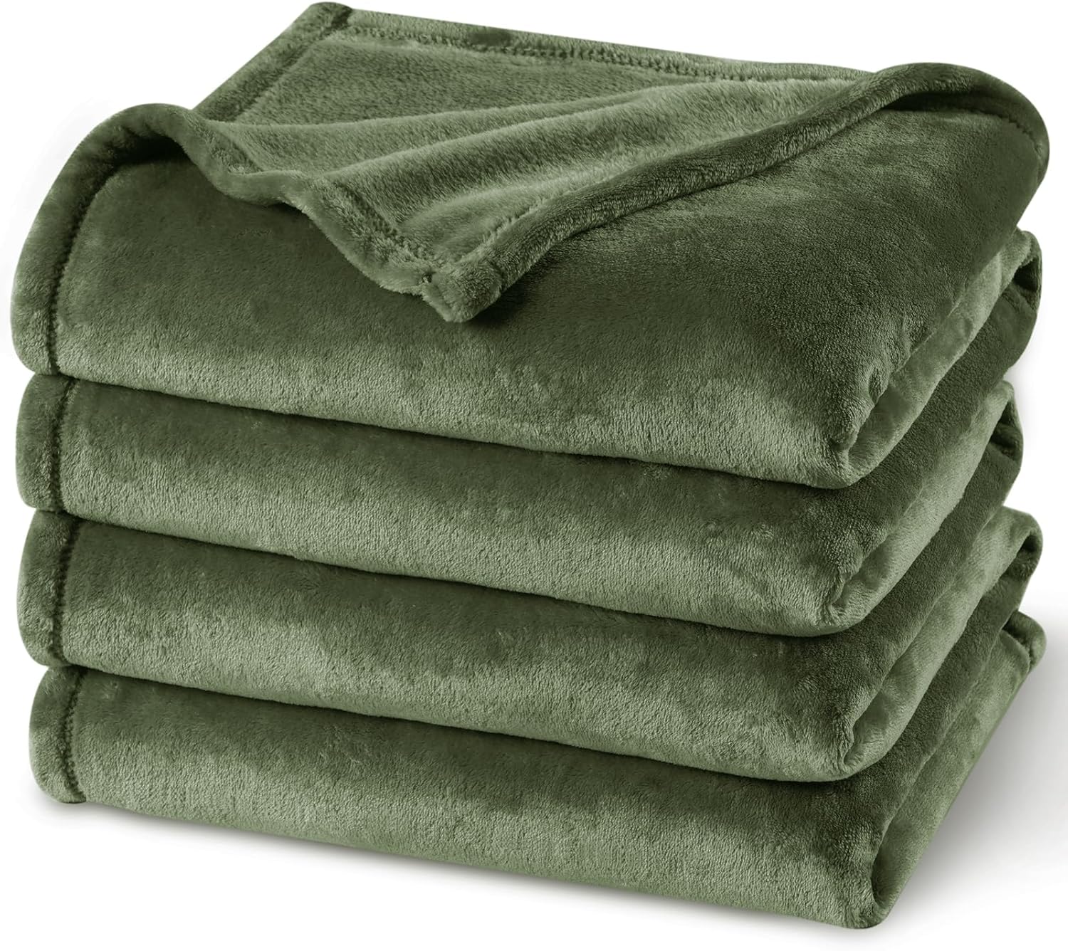PHF Ultra Soft Fleece Blanket Queen Size, No Shed No Pilling Luxury Plush Cozy 300GSM Lightweight Blanket for Bed, Couch, Chair, Sofa Suitable for All Season, 90" x 90", Olive Green