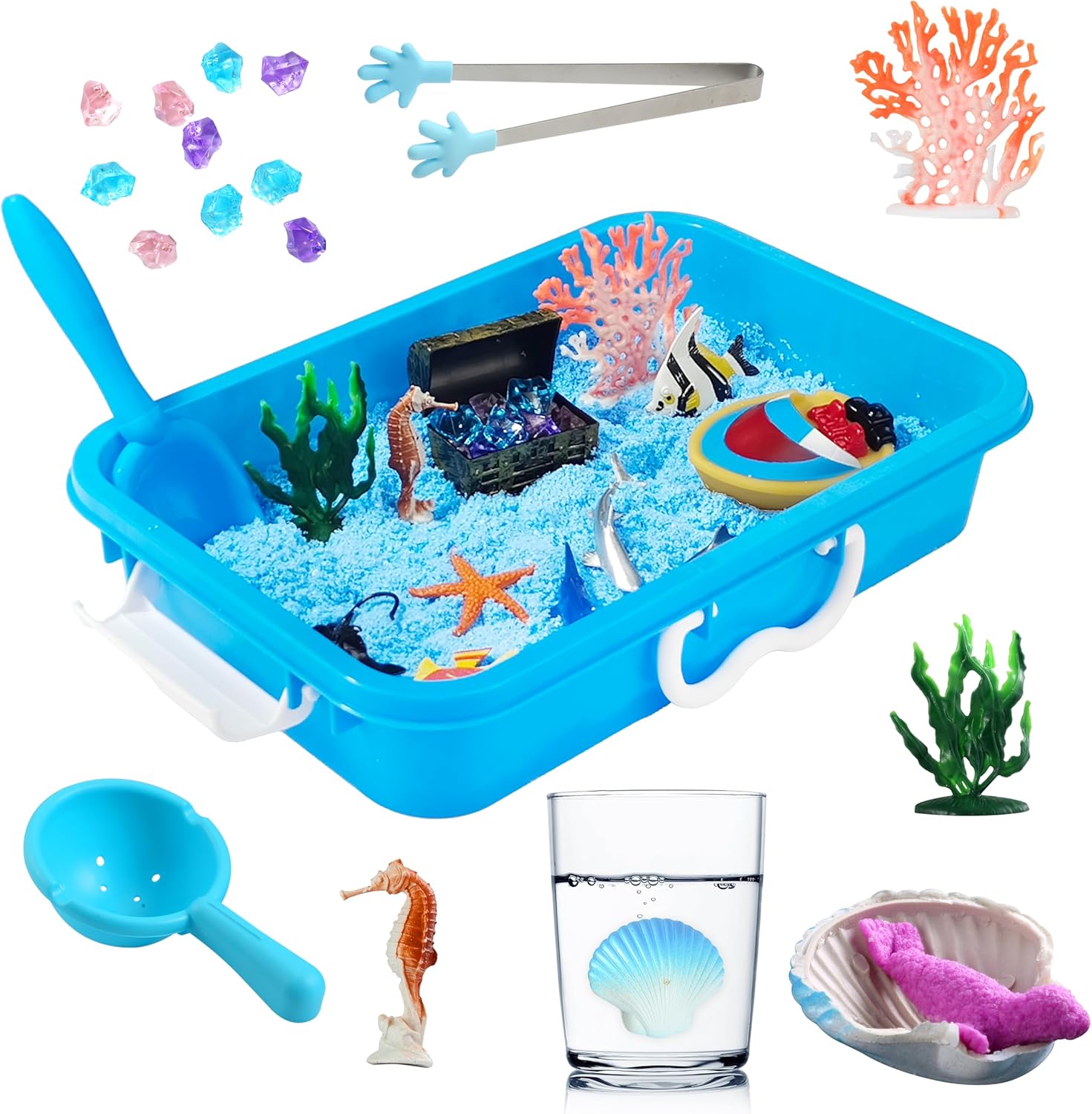 Ocean Sensory Bin, Ocean Sensory Water Toys with Sea Animal for Toddlers Boys and Girls, Kids Toys Gift Sand Box for Age 3 4 5 6 7 8
