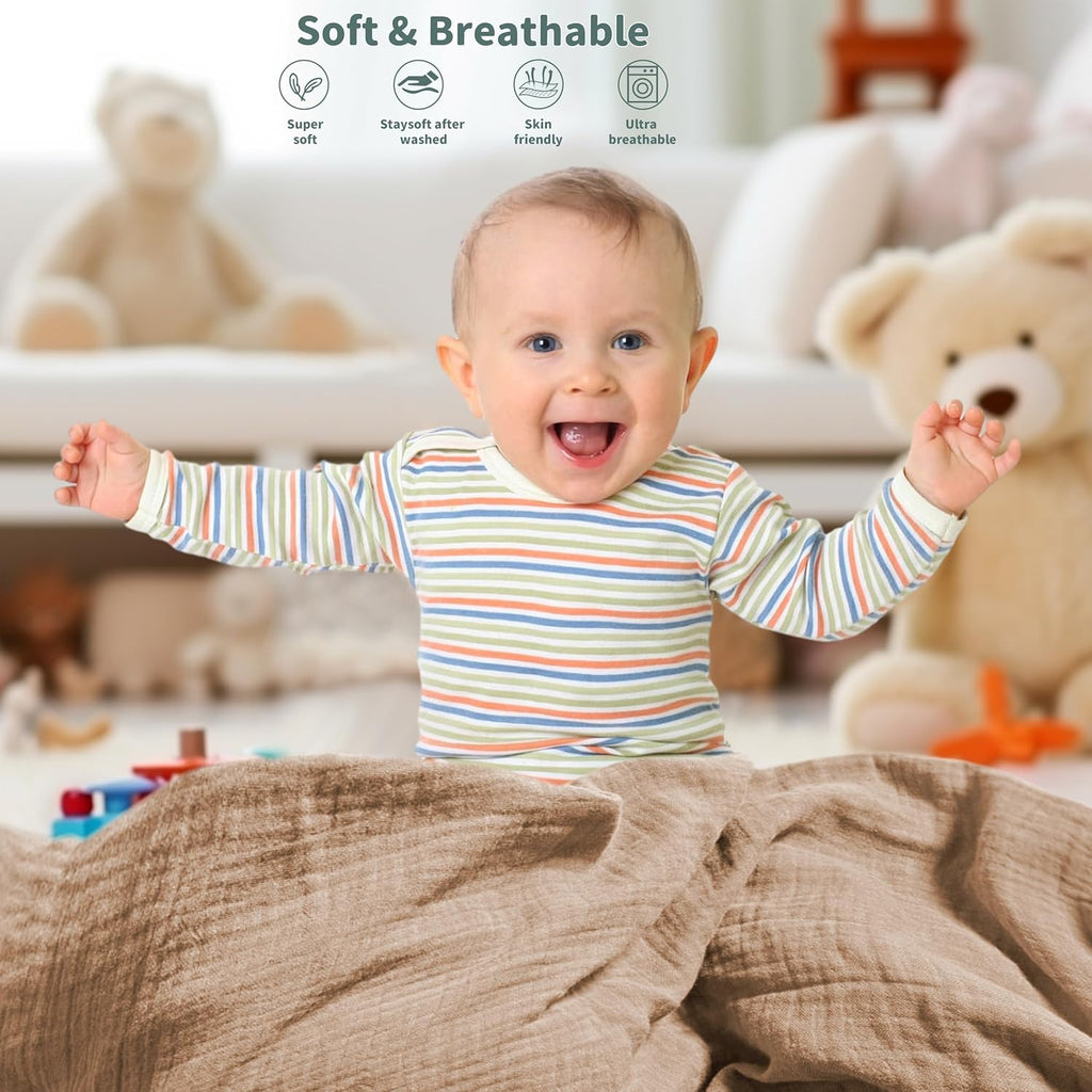 Muslin Swaddle Blankets for Newborn, 2 Pack Breathable Soft Receiving Blanket, Large 41 x 41 inches Swaddle Wrap Burping Clothes, Essentials Infant Shower Items. (Gray & Coffee)