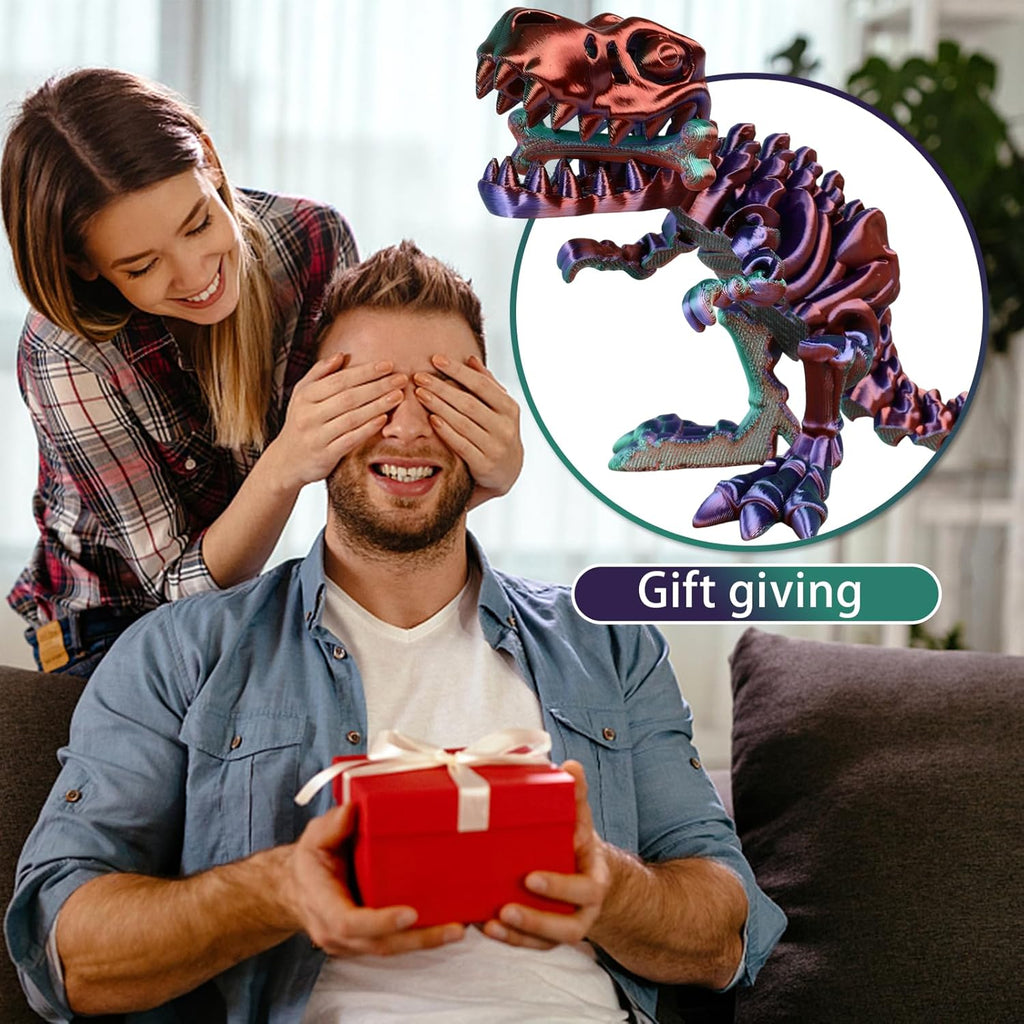 3D Printed Dinosaur Bone Skeleton Tyrannosaurus Rex with Movable Jaw Fidget Dinosaur Toys Full Articulated Dinosaur Executive Desk Toys Home Office Decor, Green Mix Purple
