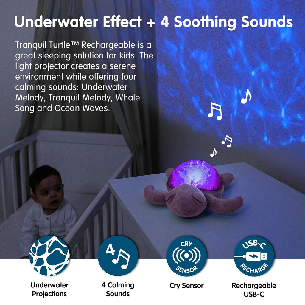 ﻿Cloud b Ocean Projector Nightlight with 2 White Noises & 2 Soothing Sounds | Adjustable Settings | Cry Sensor | Tranquil Turtle - Pink (Rechargeable)