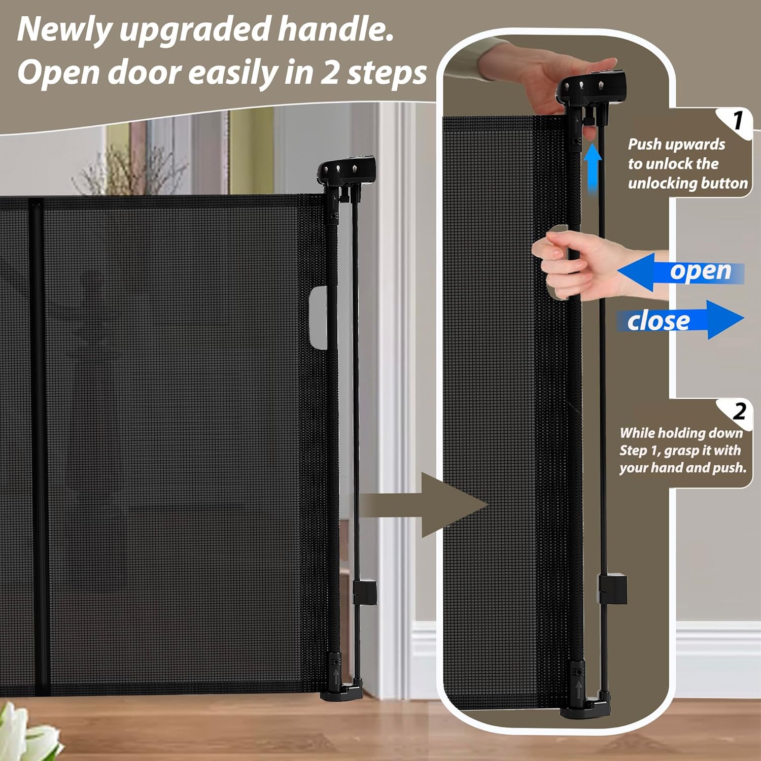 150" Extra Wide Retractable Baby Gates Dog Gate for Large Opening, 41" Extra Tall Mesh Pet Gate, Long Child Safety Gates with Fiberglass Rods for Stairways, Doorways, Hallways - Indoor/Outdoor Use