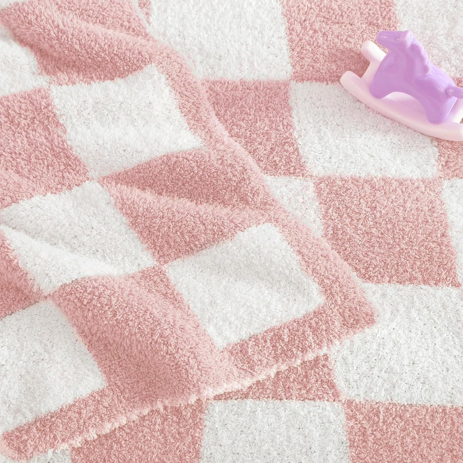 WRENSONGE Checkered Throw Blanket, Pink Microfiber Soft Cozy Fluffy Warm Hand Made Throw Blankets for Couch, Sofa, Chair, Bed, Camping, Picnic, Travel Lightweight Bed Blanket - 30"*40"