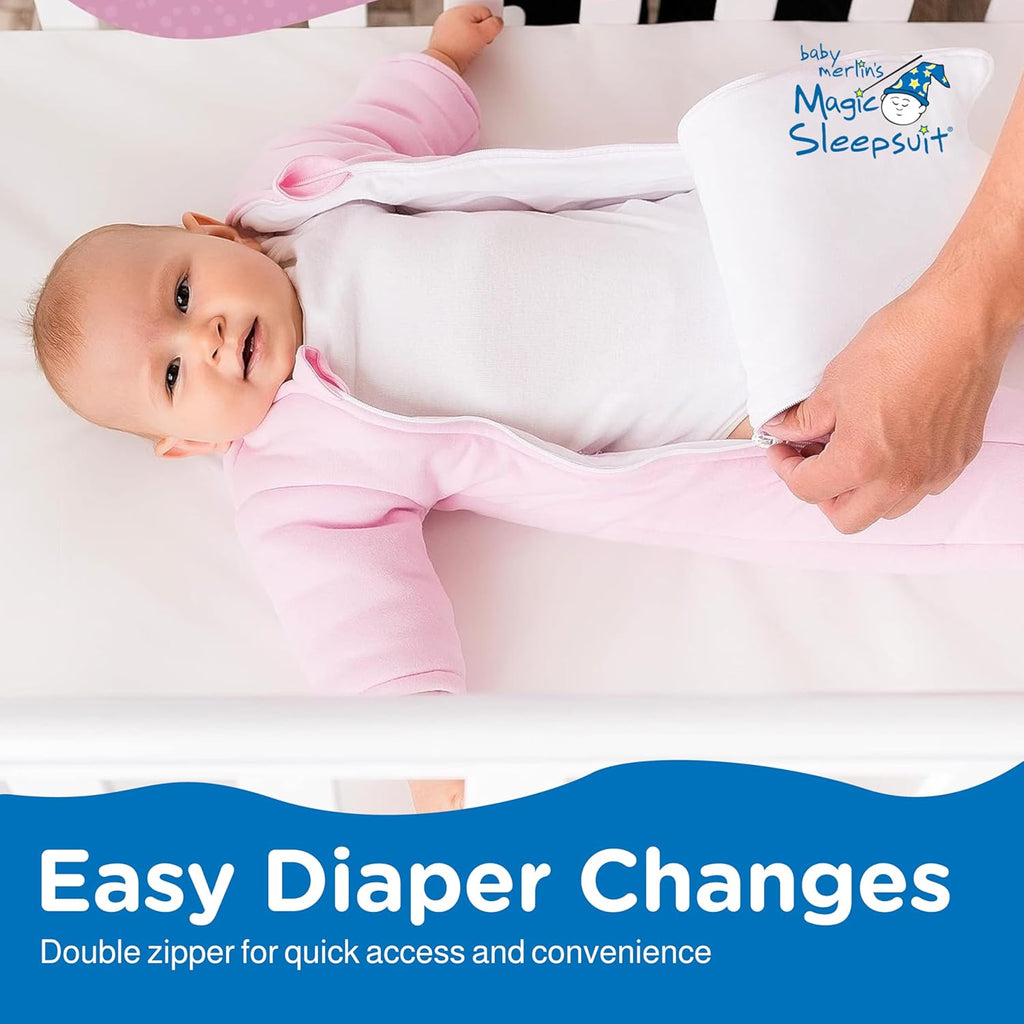 Magic Sleepsuit Baby Merlin's Cotton Baby Swaddle Transition Product - Soft and Breathable Design, Double Zipper for Easy Diaper Changes, Promotes Safe Sleep - Pink - Large 18-21lbs