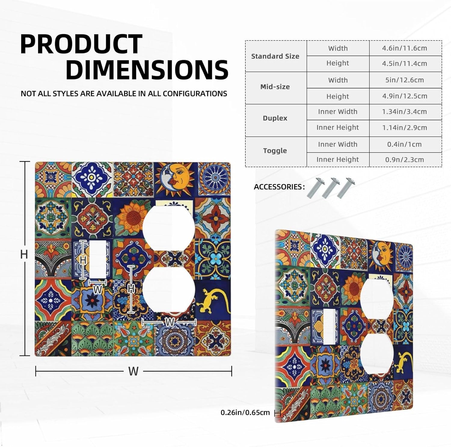 Talavera Mexican Tiles Traditional Color Decoration Print Wallplates 1 Toggle 1 Duplex Switch Plate Electrical GFCI Faceplate Decorative Light Switch Covers for Kitchen Bathroom Decor