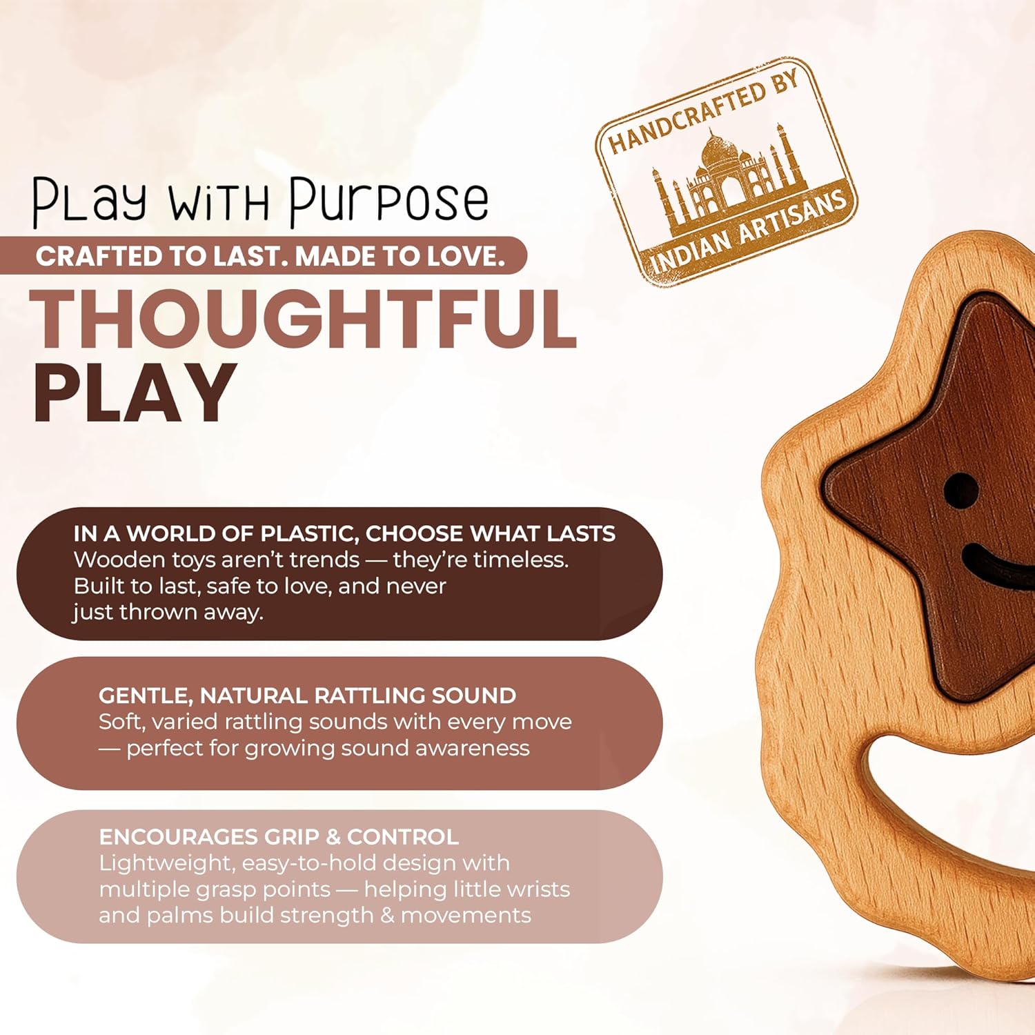 Wooden Toy for 6–12 Month Old Baby | Montessori Rattle | Toys for Baby Boy & Girl