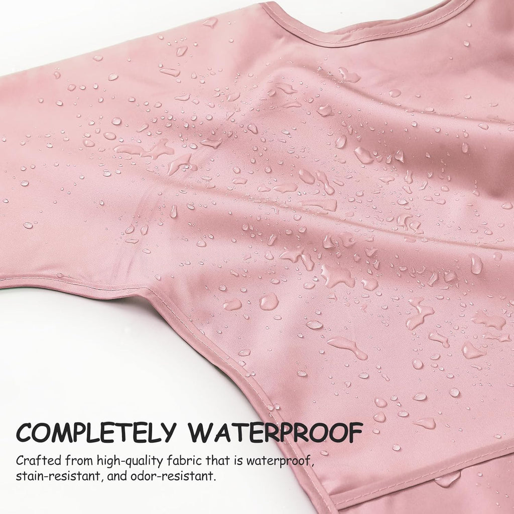 4 Pack Long Sleeve Bib, Waterproof Sleeved Smock for Baby Boy or Girl, Reusable Bib with Pocket, Ages 6-24 Months