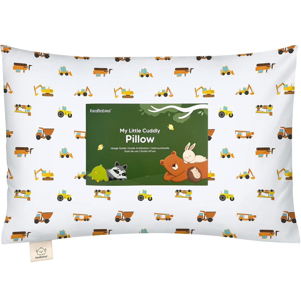 Toddler Pillow with Pillowcase - 13x18 My Little Cuddly Pillow, Viscose Derived From Bamboo Nursery Toddler Pillows for Sleeping,Kids Pillow,Small Travel Pillows,Mini Toddler Bed Pillow (Construction)