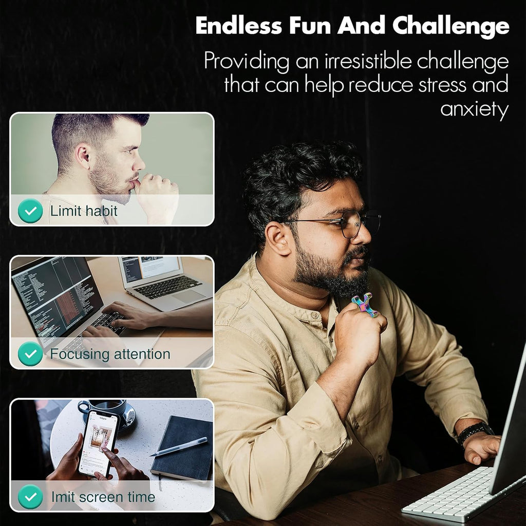 Fidget Toys Adults - Metal Finger Fidget Flipper 2Shapes - Quiet Unique Fidget Ring Stim Toys - Stocking Stuffer & Top Gadget Gift Idea (Rainbow)