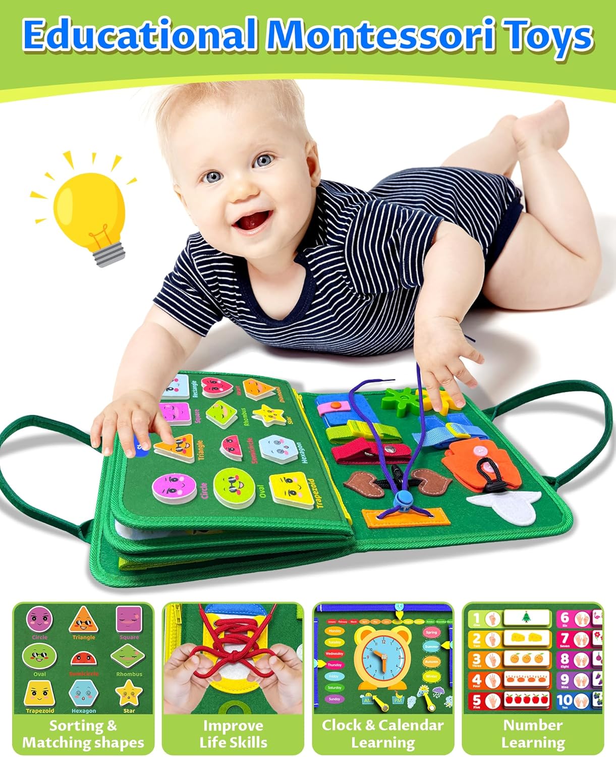 Busy Board Montessori Toys for Toddler Travel, Educational Activities Learn Fine Motor Skills