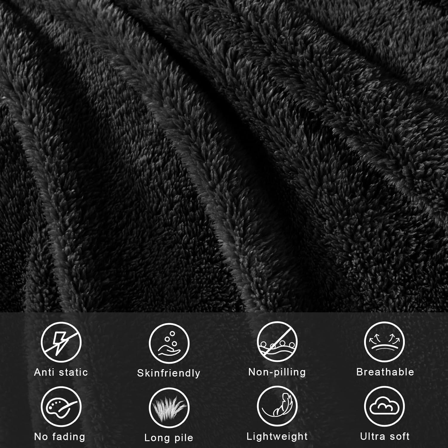 Exclusivo Mezcla King Size Flannel Fleece Blanket, Super Soft Velvet Plush Bed Blanket, Fuzzy Cozy and Warm for All Seasons, 90x104 Inches, Black