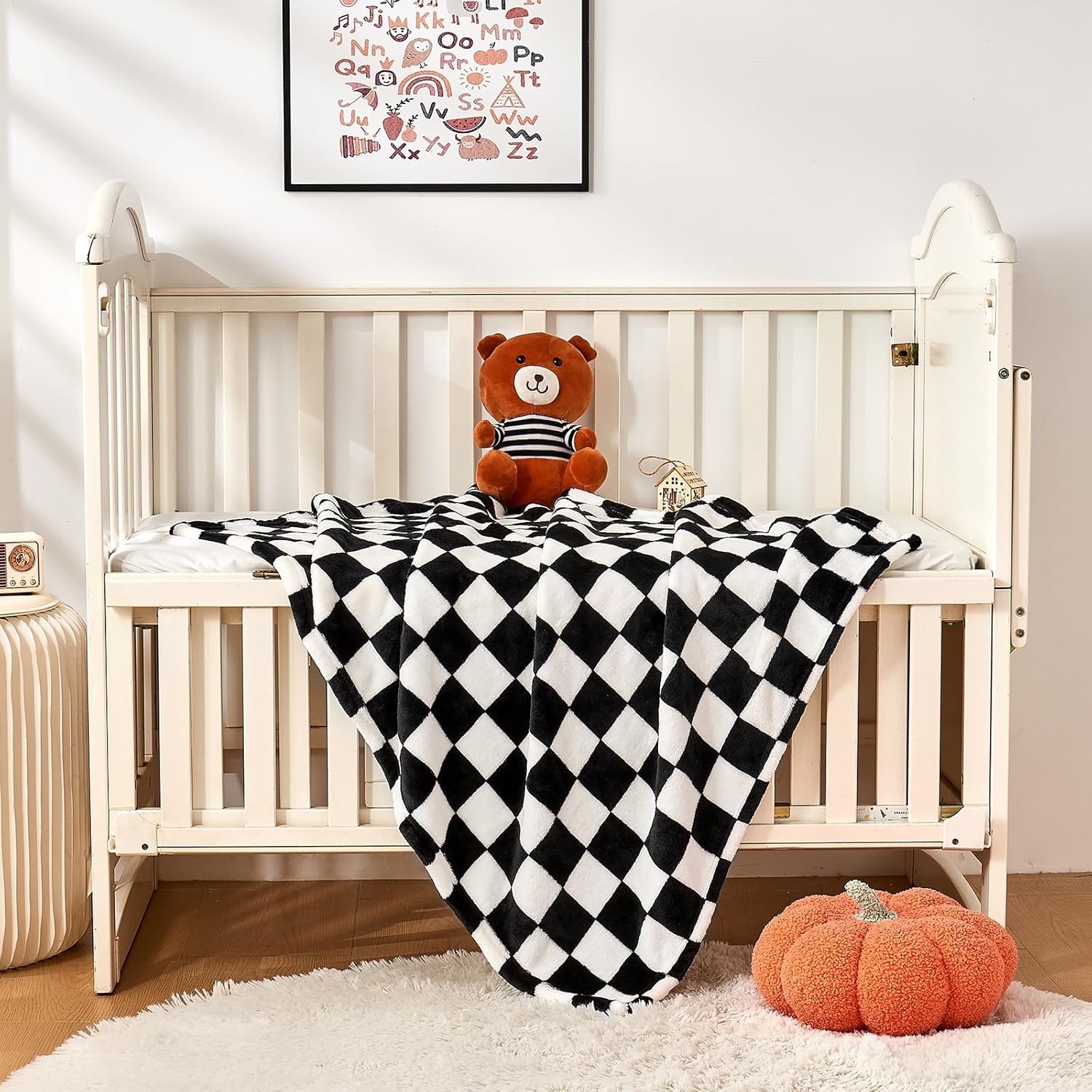 Yurhap Checkered Baby Blanket Fleece Baby Blankets for Boys Girls, Ultra Soft Cozy Fluffy Infant Toddler Newborn Receiving Blankets for Crib Stroller, 30''x40'', Black