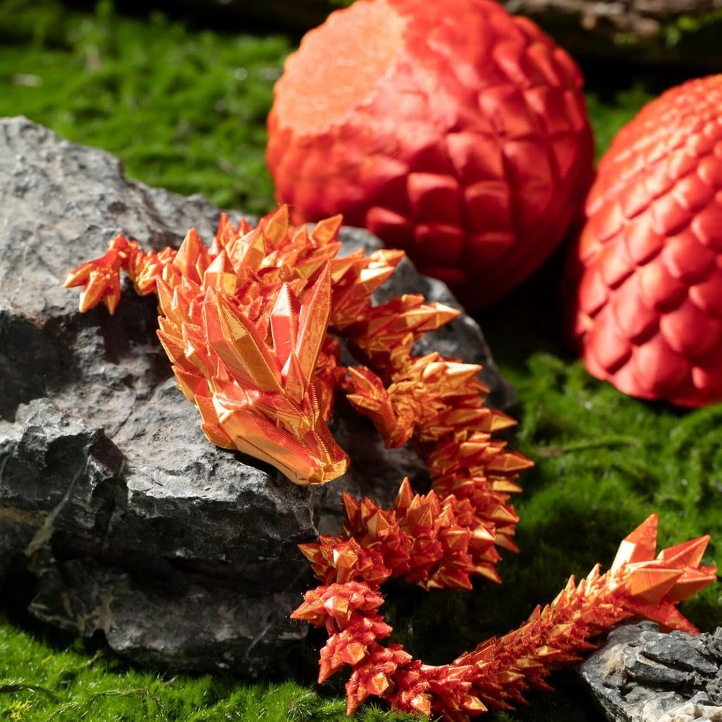 STONESTAR 3D Printed Dragon Fidget Toys, Full Articulated Dragon Crystal Dragon in Egg, Home Office Executive Desk Toys, 11" Dragon with 5" Egg (Laser Red)