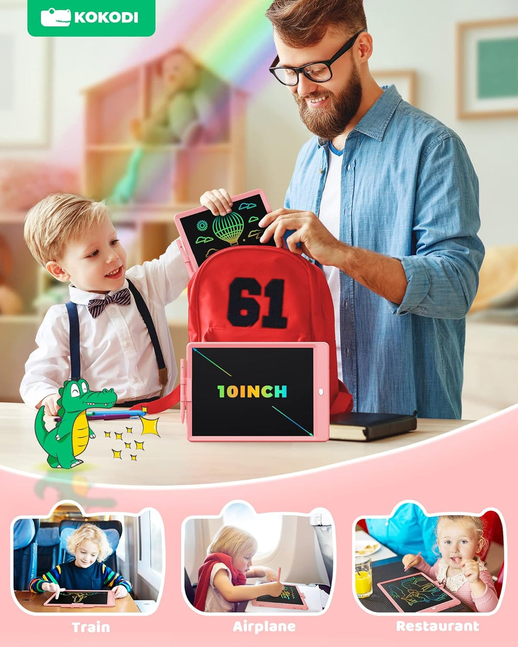 KOKODI LCD Writing Tablet, Valentines Day Gifts for Kids,10 Inch Colorful Toddler Doodle Board Drawing Tablet, Erasable Reusable Electronic Drawing Pads, Educational and Learning Toy for Kids