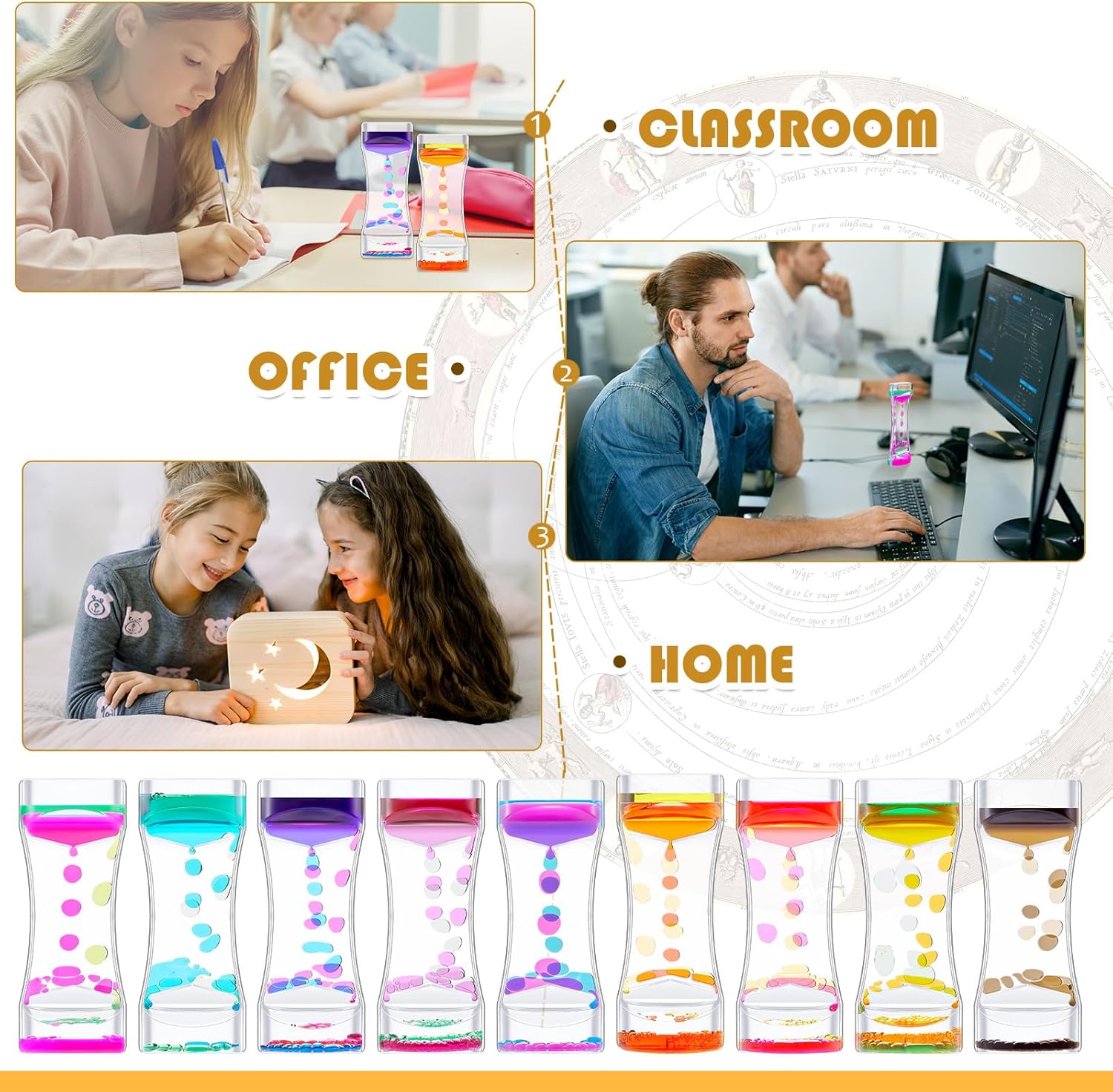 18 Pcs Liquid Motion Bubbler Timer Sensory Toys Colorful Hourglass Desktop Fidget Calming Toys for Autistic Children Stocking Stuffers for Kids