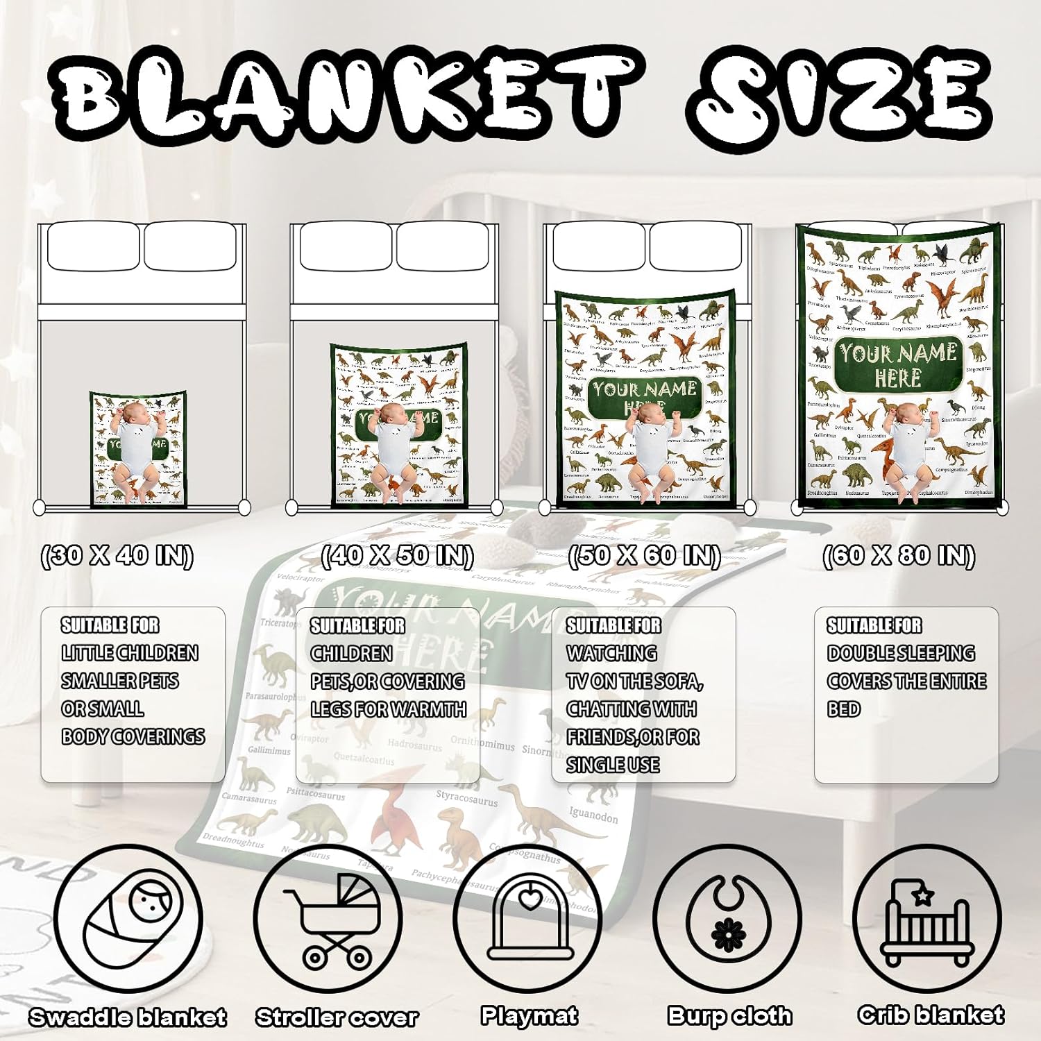 Ship Next Day, Personalized Baby Blanket – Printed in USA, Custom Baby Blanket for Boys & Girls, Baby Blanket with Name, Baby Shower, Easter, Christmas, Birthday Newborn & Toddler Gifts, Baby Gifts