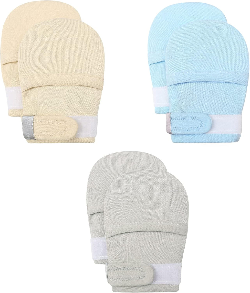 HAPIU Baby No Scratch Mittens Stay On, 100% Cotton Breathable, Adjustable Infant Gloves for Boys Girls, Newborn - 12 M