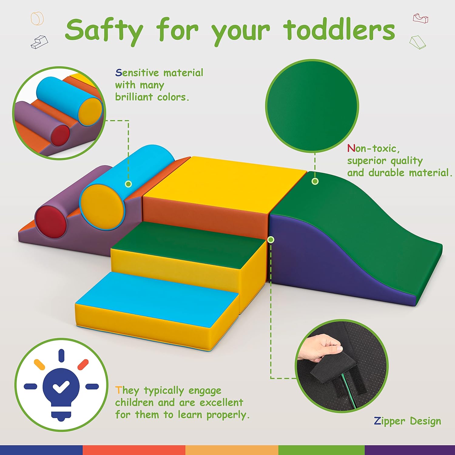 Toddler Foam Climbing Set Indoor - Kids Climb & Crawl Soft Activity Playset - Toddler Climber Gymnastics Equipment for Walking in Balance