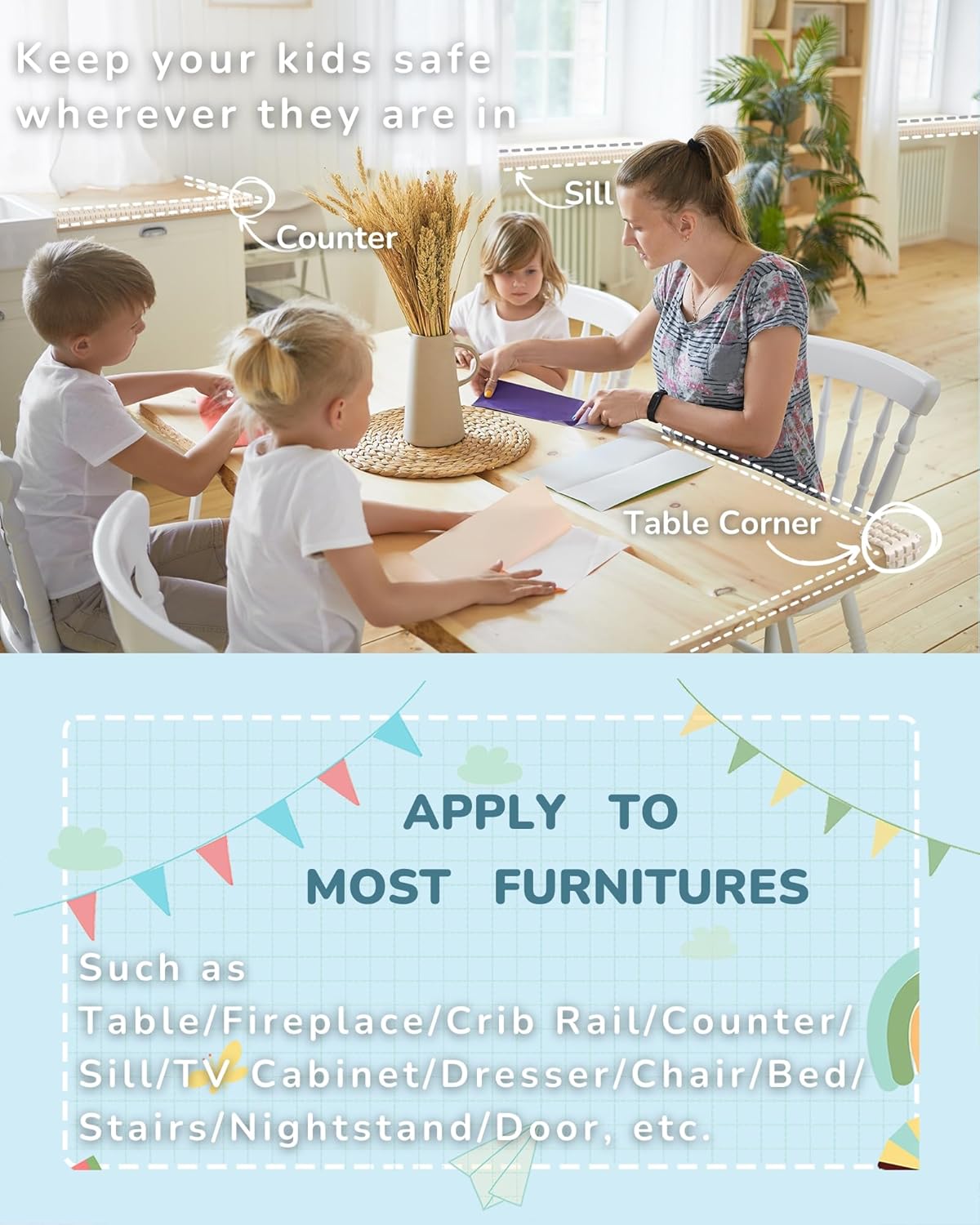 Baby Proofing Corners and Edges Guards Protectors Foam 3M Pre-Taped Bumper Furniture Covers Child Safety Protector for Table, Stair, Cabinet, Desk, 6.6ft (White)