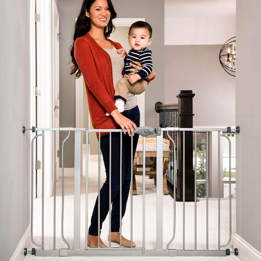 Regalo Easy Step 49-Inch Extra Wide Baby Gate, Includes 4-Inch and 12-Inch Extension Kit, 4 Pack of Pressure Mount Kit and 4 Pack of Wall Mount Kit, Platinum - Total Pack of 1