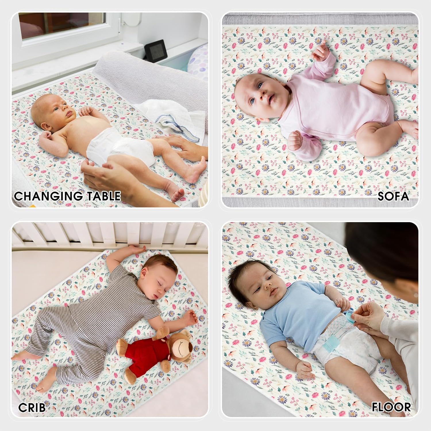 Vegan Leather Baby Changing Mat - Wipeable Portable Changing Pad, Foldable Travel Changing Mat for Baby, Newborns Toddlers Shower Gifts (Colorful Floral,20"*28")