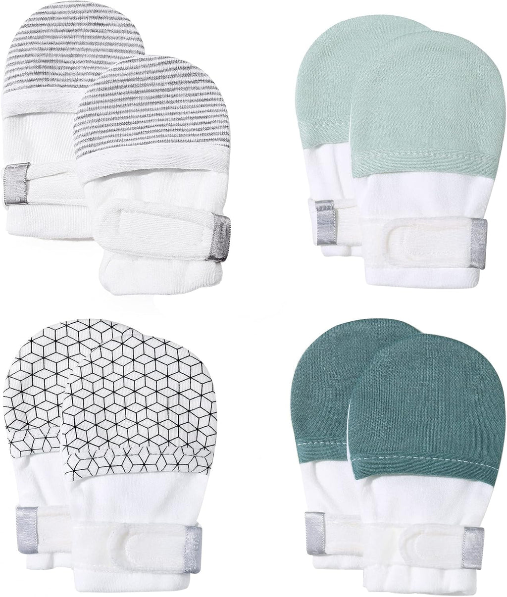 HAPIU Baby No Scratch Mittens Stay On, 100% Cotton Breathable, Adjustable Infant Gloves for Boys Girls, Newborn - 12 M