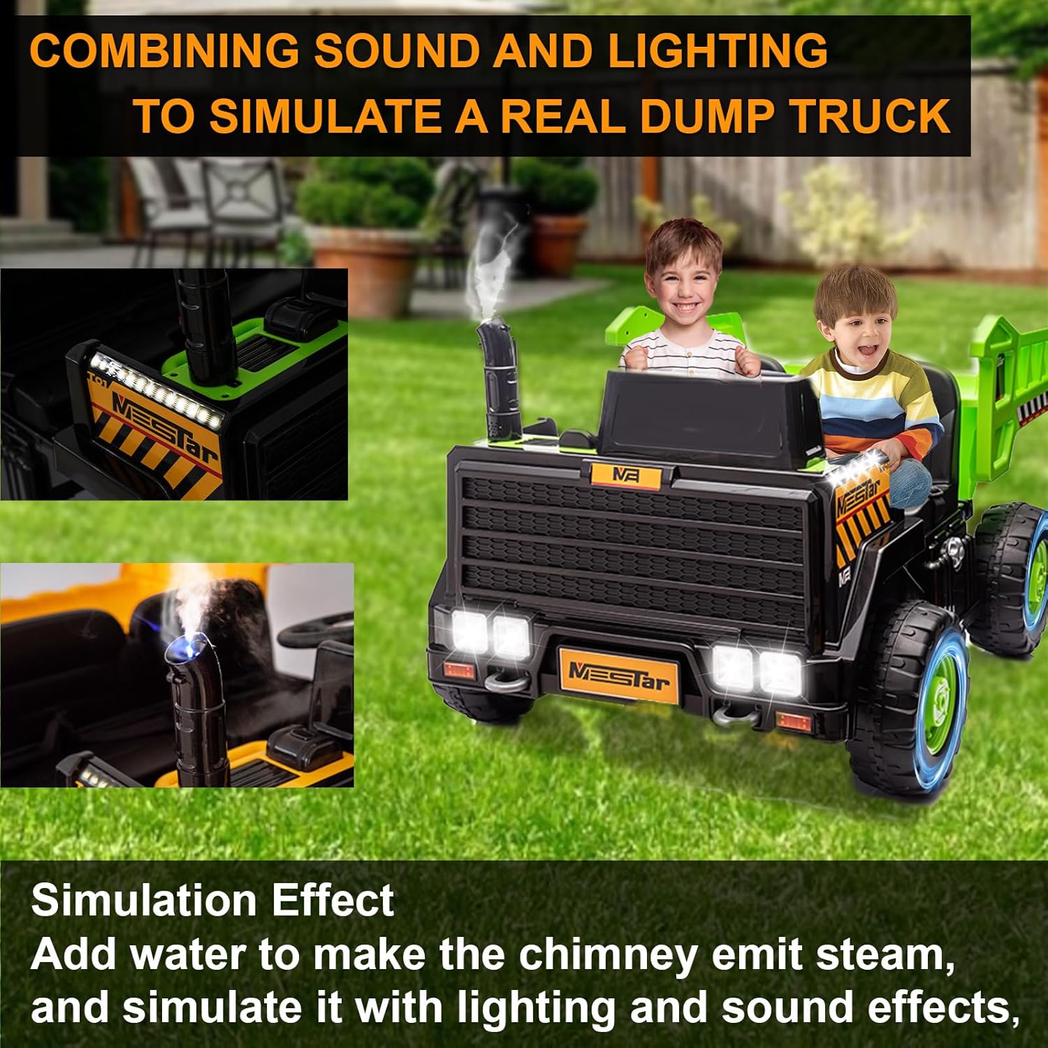 24V Ride On Dump Truck, 24inch-2 Seater Ride On Car for Kids w/Remote Control 4WD/2WD Up to 5 Mph, 24v Ride on Toys for Big Kids w/Electric Dump Bed Extra Shovel Traffic Cones (Green)