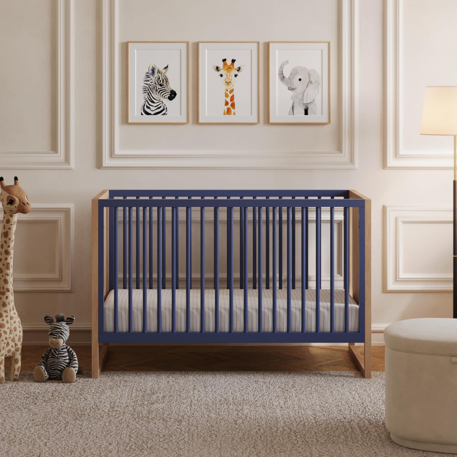 Nurture& The Crib - Baby, Toddler Convertible Crib | Sustainable Non-Toxic Materials | 3 Adjustable Heights - Grows with Your Baby (Modern, Navy)