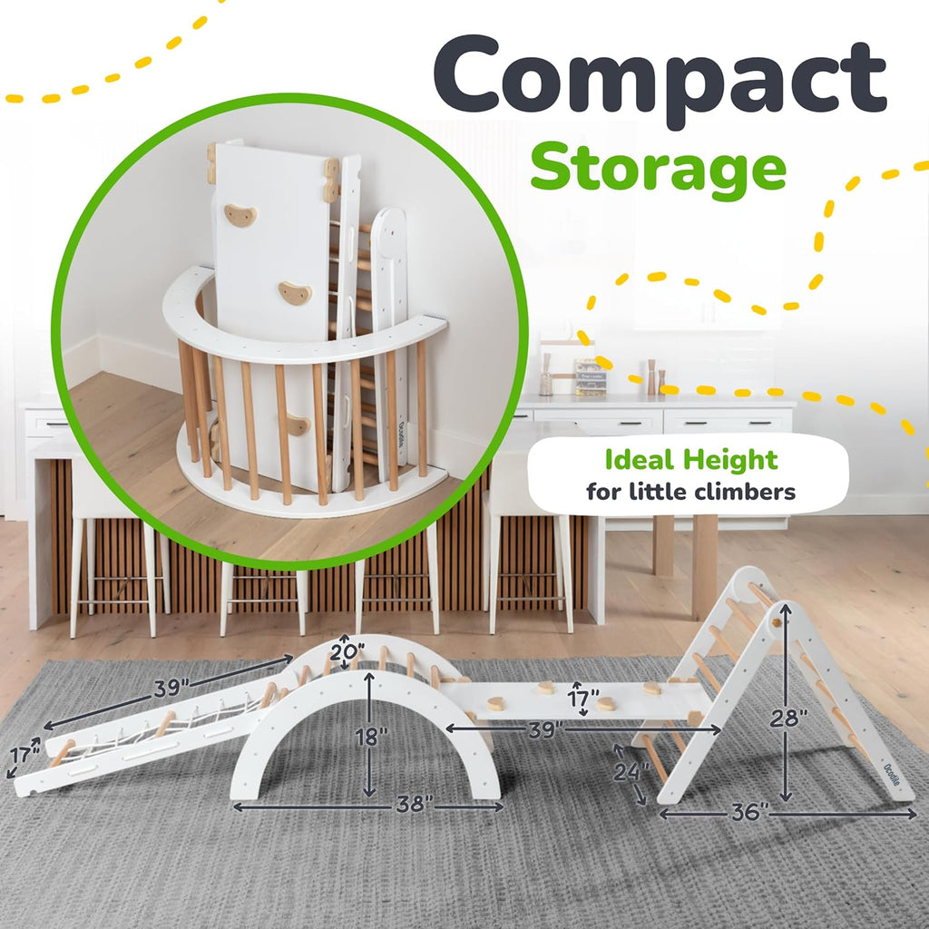 6-in-1 Pikler Triangle Climbing Set - Climbing Toys for Toddlers - Montessori Climbing Set - Indoor Wooden Play Gym for 2-6-Year-Olds - White