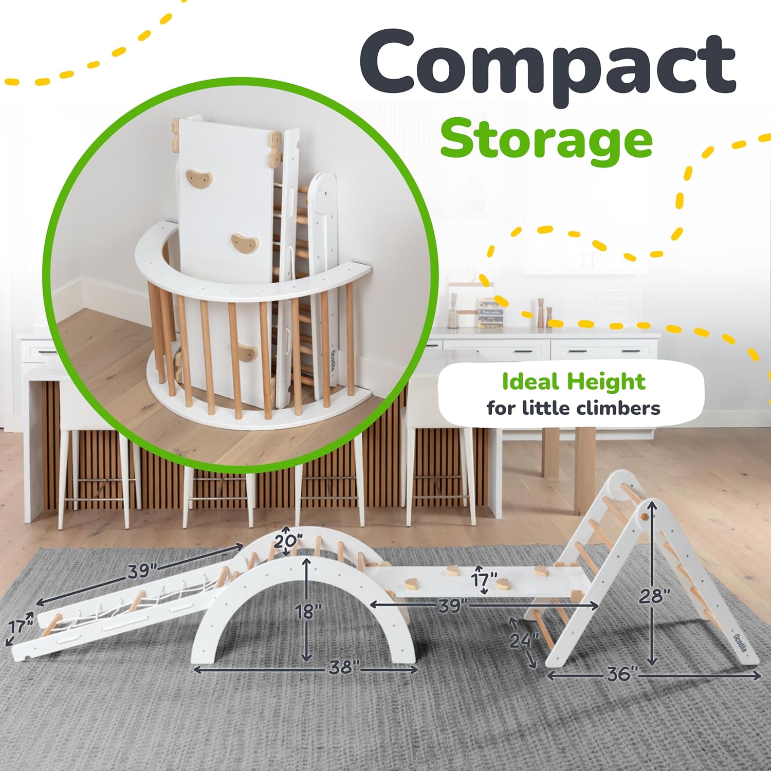 6-in-1 Pikler Triangle Climbing Set - Climbing Toys for Toddlers - Montessori Climbing Set - Indoor Wooden Play Gym for 2-6-Year-Olds - White