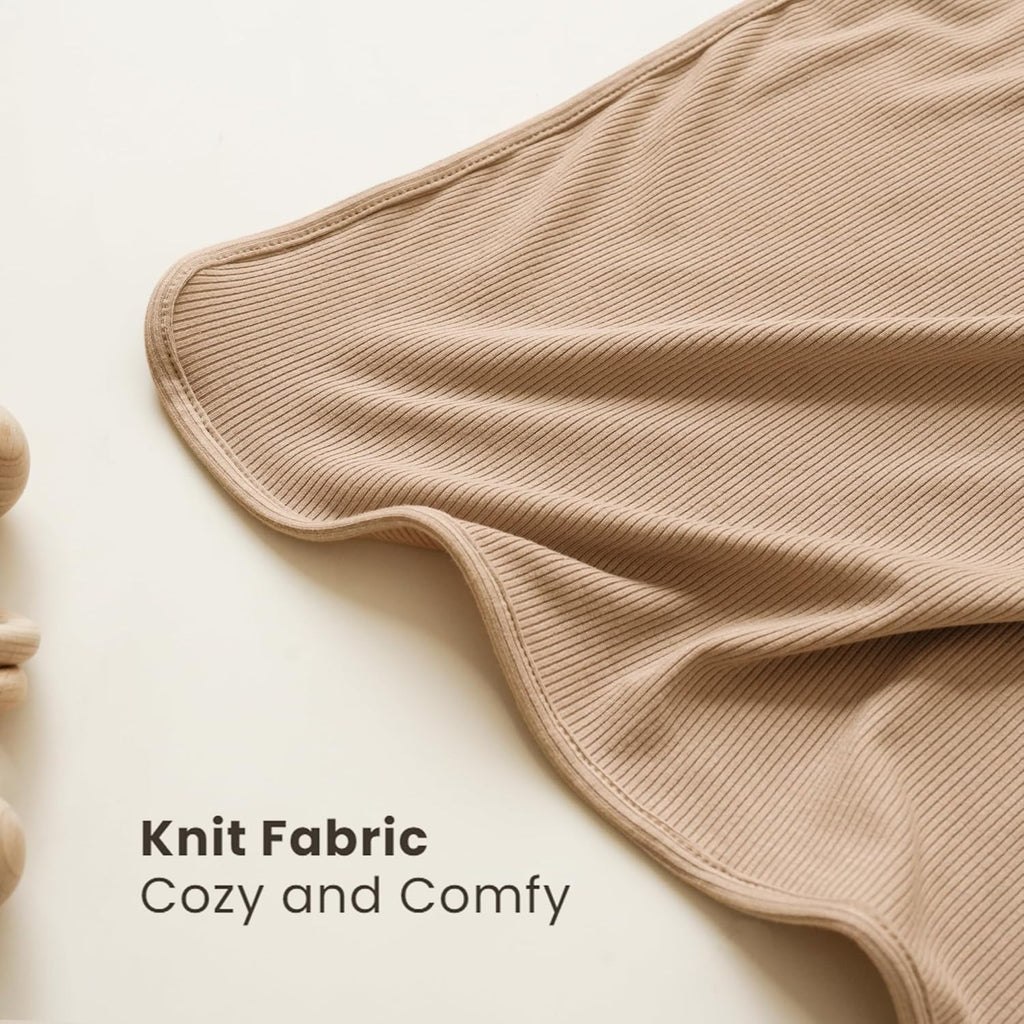 Konssy Knit Baby Blanket 2 Pack, Soft Ribbed Swaddle Receiving Blankets for Boys & Girls, Lightweight Cozy Swaddling Wrap for Newborns, Infants, & Toddlers, 33x42 Inch (Clay,Beige)