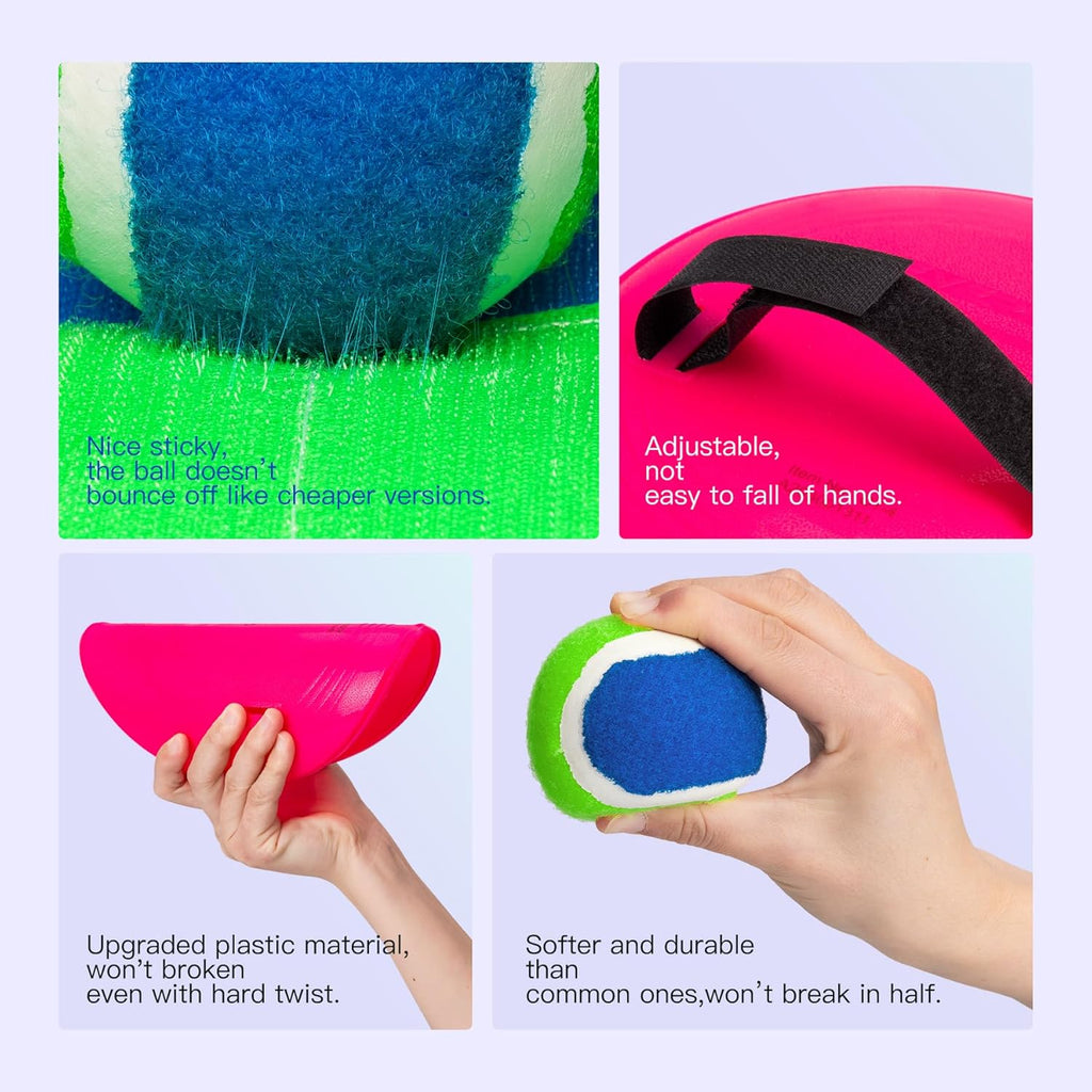 EVERICH Upgraded Toss and Catch Ball Game Set - Indoor and Outdoor Games for Kids 3-12, Beach Sand Pool Water Toy Includes 4 Paddles 4 Sticky Balls, Great Birthday Easter Gifts for Boys Girls