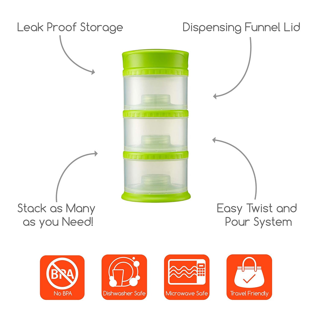 Innobaby Packin' Smart Stackable and Portable Storage System for Formula, Liquid, Baby Snacks and More. 3 Stackable Cups in Lime. BPA Free, 12 Ounce