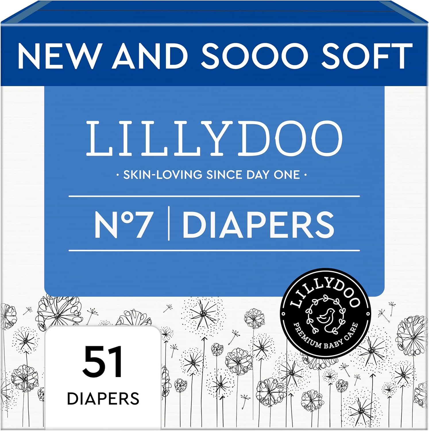 Baby Diapers - Size 7 (33+ lbs), Half-Monthly Supply (51 Count), Leak Protection, Skin-Friendly, Ultrasoft, Perfume- & Chlorine-Free, Hypoallergenic, Dermatologist Tested, Oeko-TEX®