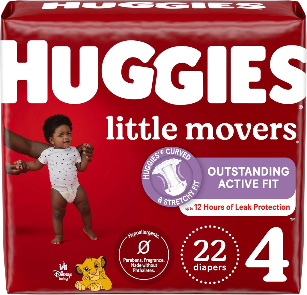 Huggies Size 4 Diapers, Little Movers Baby Diapers, Size 4 (22-37 lbs), 22 Count, Packaging May Vary