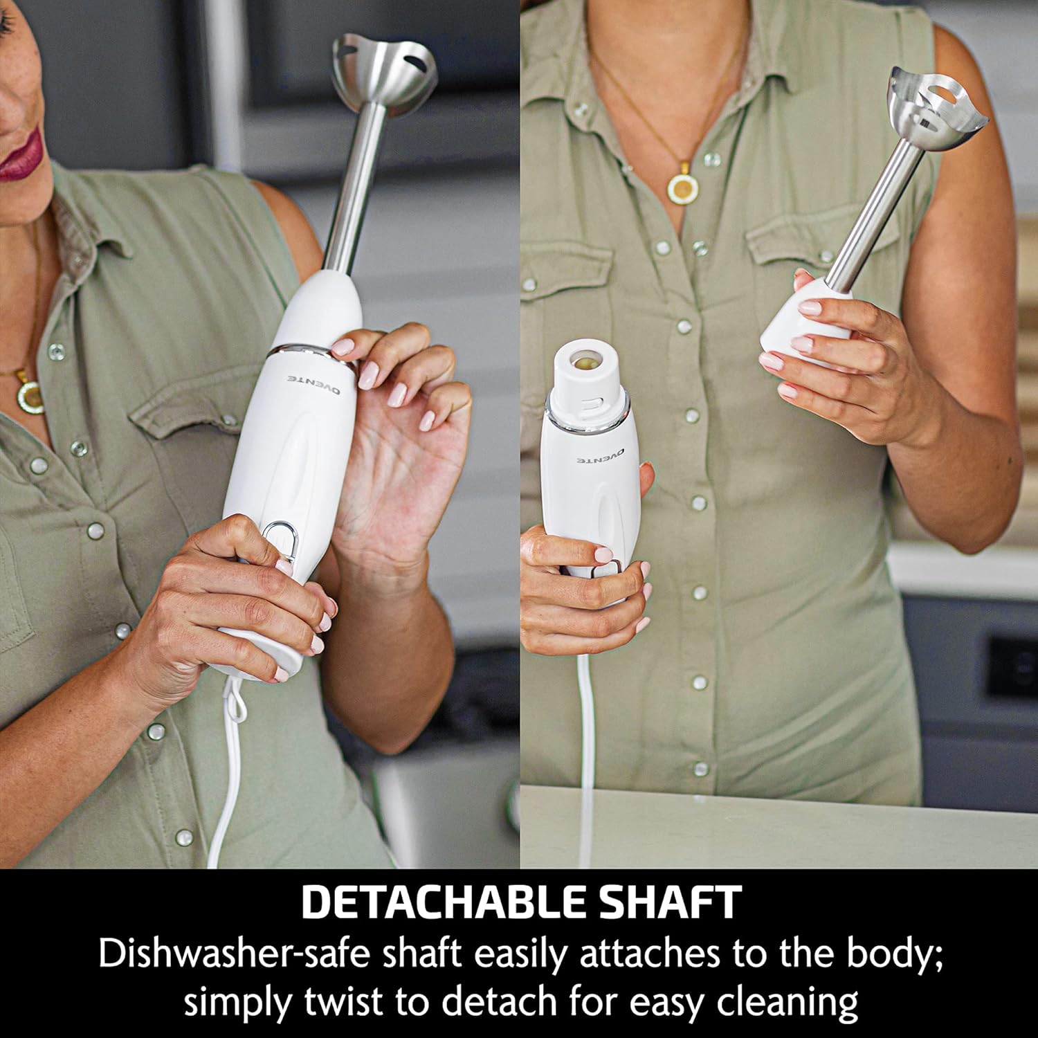 OVENTE Immersion Hand Blender, 300W Electric Handheld Portable Stick Mixer with 2 Mixing Speed and Stainless Steel Blades for Effortless Blending Smoothies, Shakes, Puree or Baby Food, White HS560W