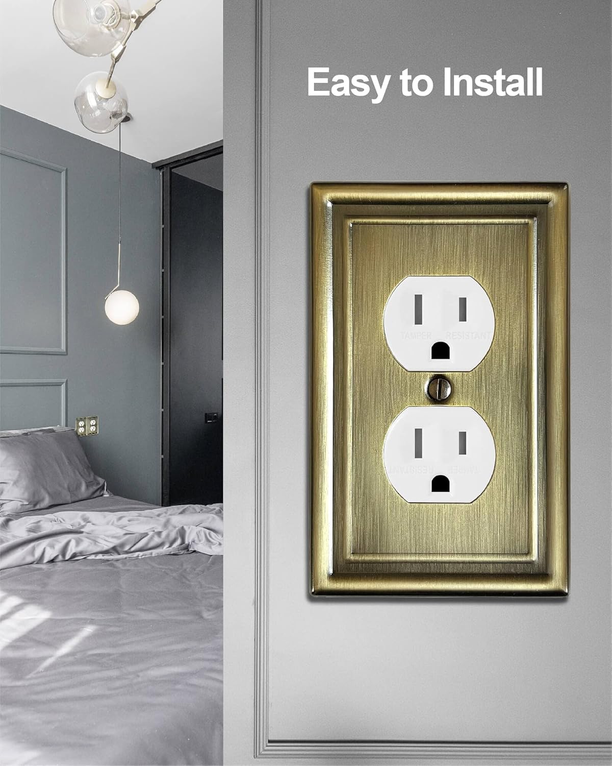 4-Pack Duplex Wall Plate, Decorative Antique Brass Outlet Covers, Metal Electrical Outlet Cover Plates, 1-Gang, Midsize