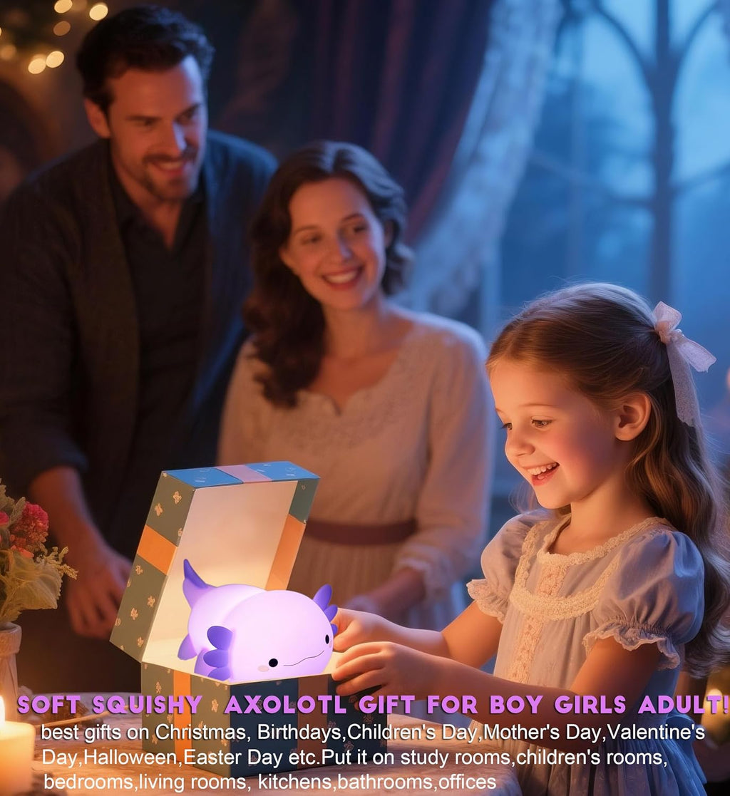DREAMING MY DREAM Axolotl Night Light for Kids,Cute Axolotl Gifts lamp Rechargeable Light Table Bedside Lamp,LED Animal Silicone Nursery Night Lamp Cute Room Decor for Kids Girls Boys