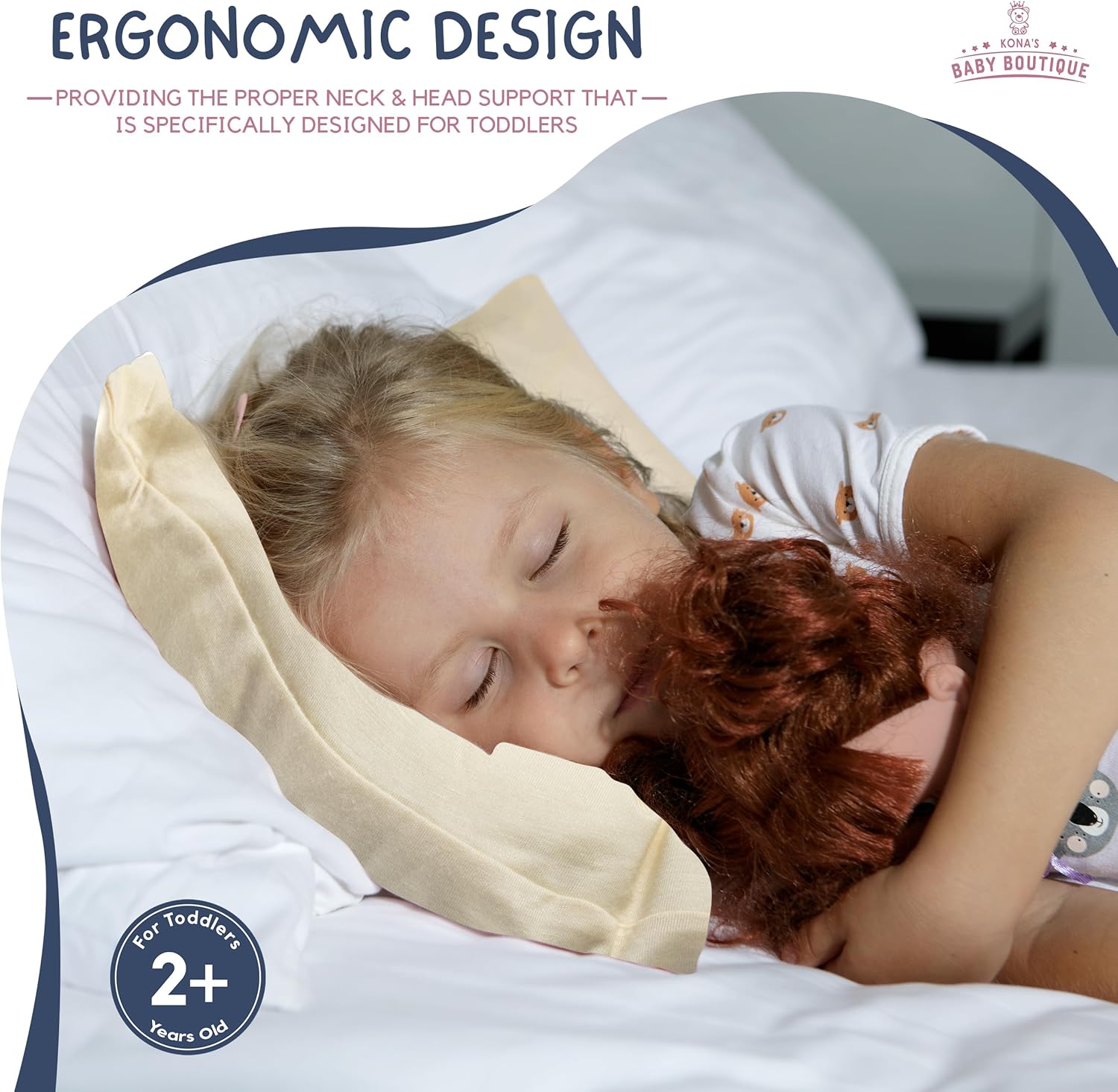 Creamy Yellow - Kona's Perfect Toddler Pillow with Softest Toddler Pillowcase - 13 x 18 inch Toddler Pillow - Toddler Pillow 2 Year Old, Toddler Pillow 3 Year Old