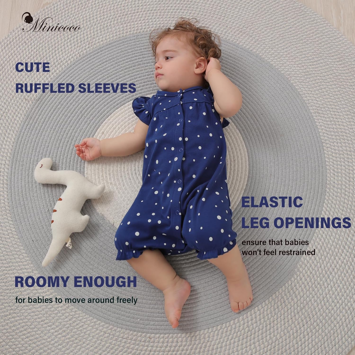 3-pack 100% Cotton Baby Girl Rompers, 0-24 months Ruffle Sleeve Toddler Romper Summer Clothes Set