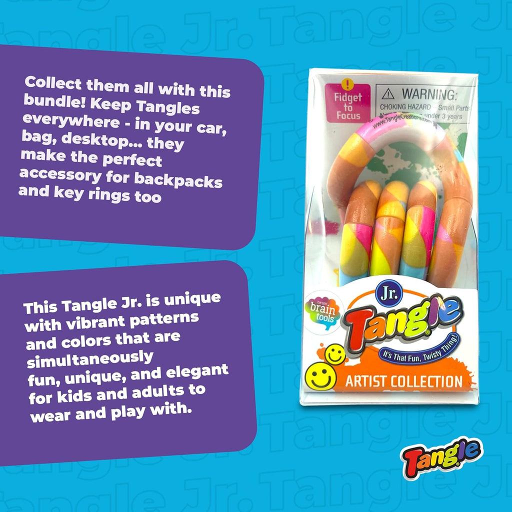 Tangle Jr. Masterpiece 3-Pack Porcelain,Mache,Lollipop Artistic Pattern for Unique Fidget Experience - Fidget with These tangles at Work or School - Twist Fidget Toy for Kids and Adults - Desk Toy