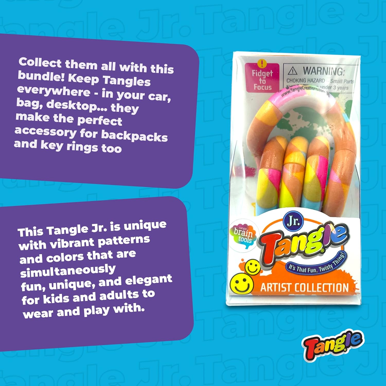 Tangle Jr. Masterpiece 3-Pack Porcelain,Mache,Lollipop Artistic Pattern for Unique Fidget Experience - Fidget with These tangles at Work or School - Twist Fidget Toy for Kids and Adults - Desk Toy