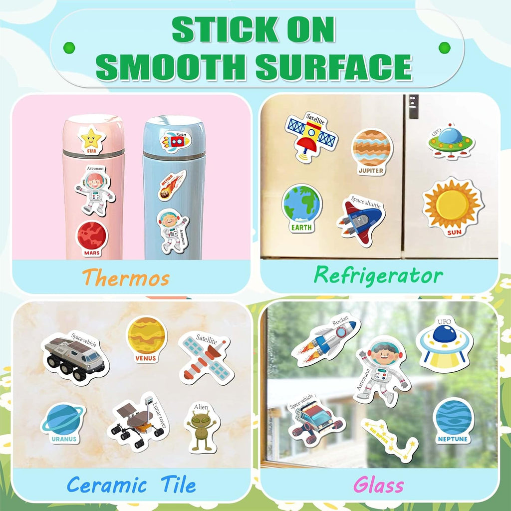 Reusable Sticker Books for Kids, Jelly Quiet Book, Preschool Learning Activities Busy Book for Toddler Travel Toys Waterproof Stickers for Kids 2 3 4 5 6 Year Old Girls Boys (Space)