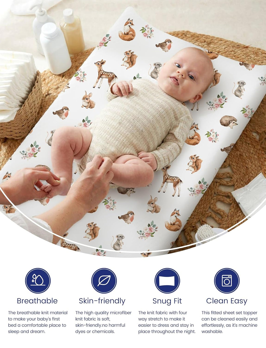 TotAha Changing Pad Cover, Buttery Soft Diaper Changing Pad Covers for Girls Boys, Super Stretchy Jersey Knit Changing Table Covers, 5'' Deep Pocket, 2 Pack