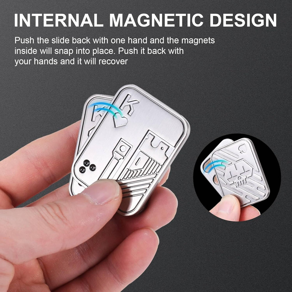 2 Pcs Metal Poker Fidget Slider,Magnetic EDC Fidget Toys,Stress Relief Poker Push Card,Cool Metal Fidget Toy Manually Rotate Toys,Office Tabletop Decompression Toys for Adults Teens Men