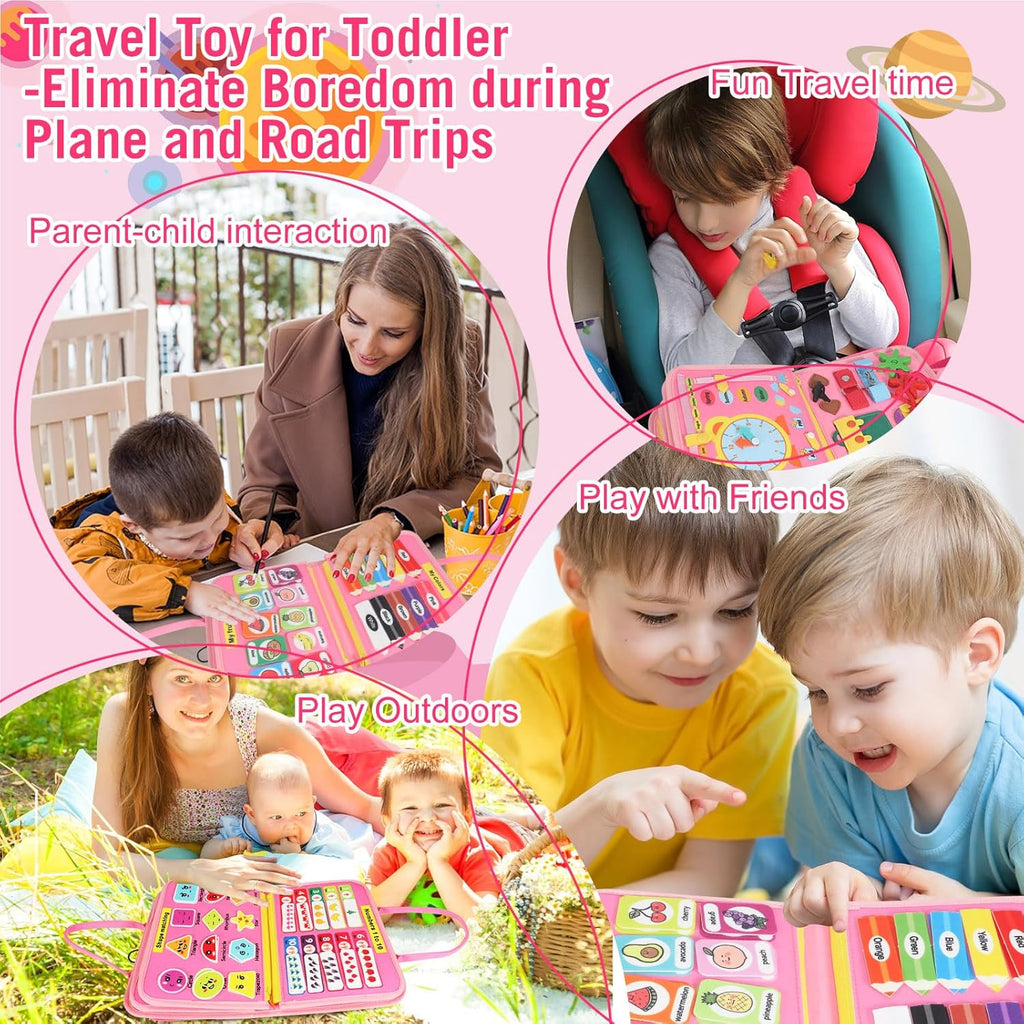 Montessori Busy Board - Ideal Busy Book Toddler Toys & Gifts for Boys & Girls, Toddler Travel Essential for Airplane & Car, Sensory Toys, Great for Baby Gifts for Girls