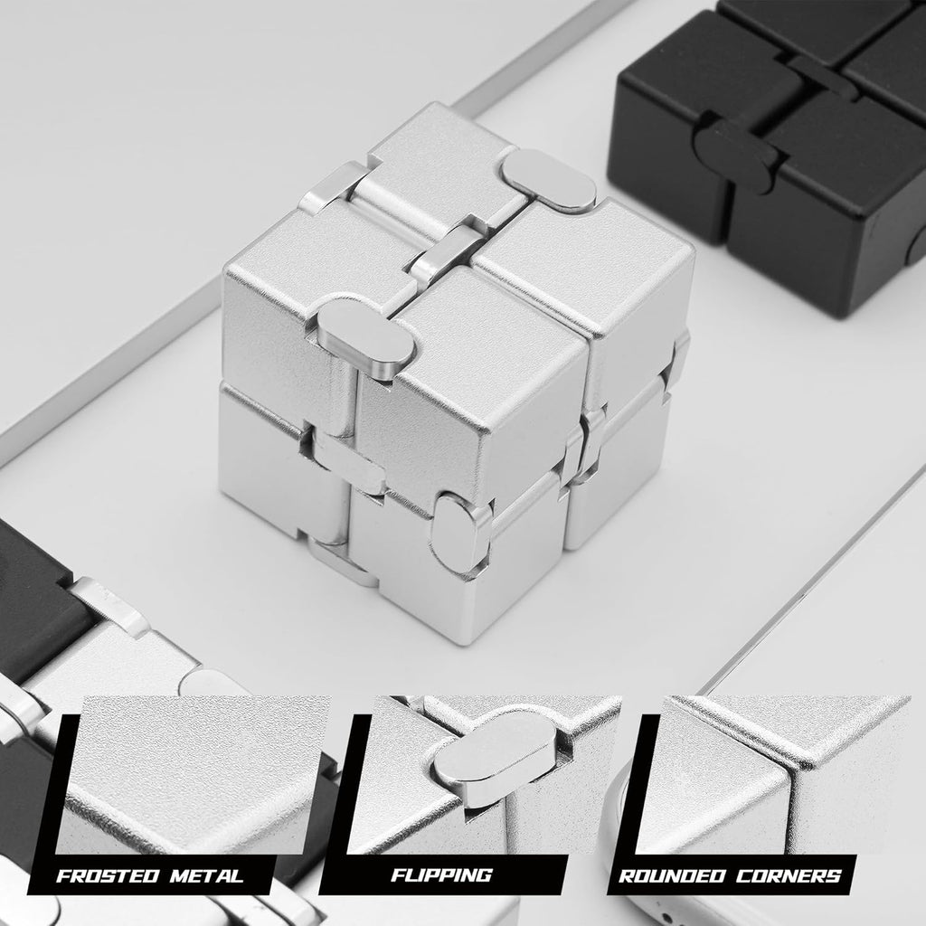 Fidget Infinity Cubes Metal, Desk Fidgets for Kids Adults, Hand Toys for Anxiety, ADHD, EDC, Stress Relief Sensory Toys for Teens (Silver)