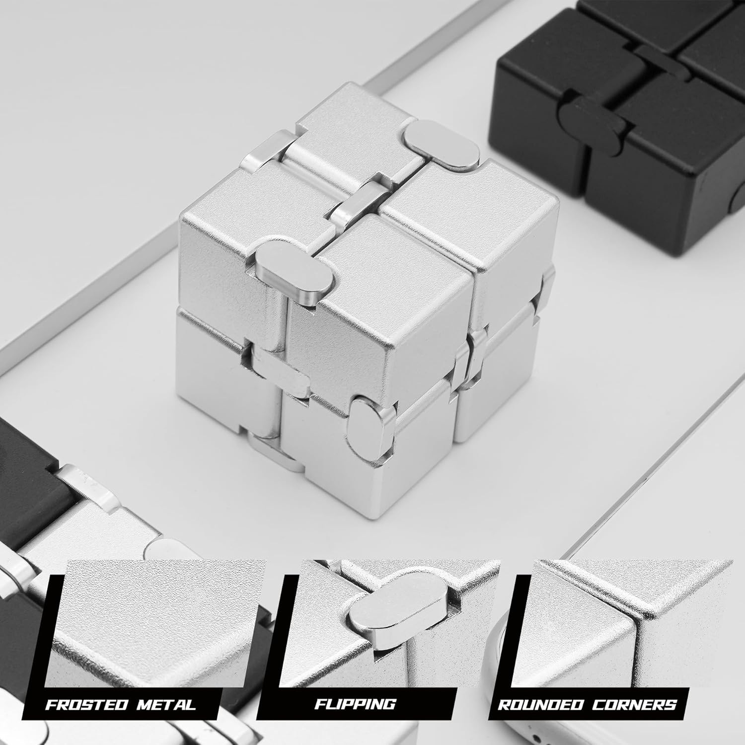 Fidget Infinity Cubes Metal, Desk Fidgets for Kids Adults, Hand Toys for Anxiety, ADHD, EDC, Stress Relief Sensory Toys for Teens (Silver)