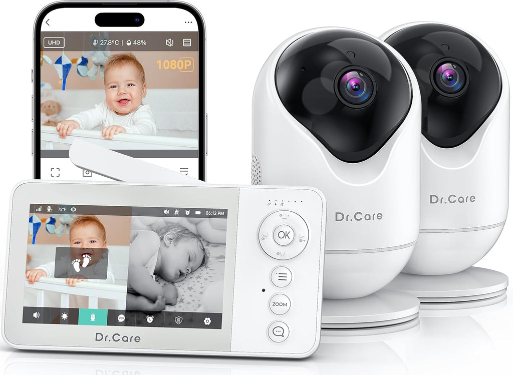VistaView Lite RB Smart WiFi Baby Monitor with 2 Cameras - 4” 720P Split Screen & 1080P Camera App Control, Motion Alerts, 2500mAh Removable Battery, Night Vision, Multi-User, Triple Security